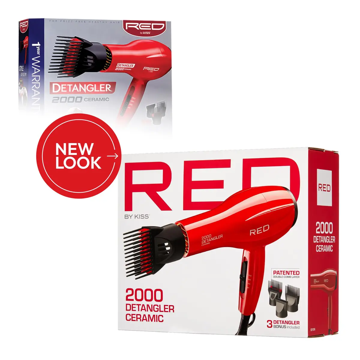 Red by Kiss Detangler Dryer Plus 3 Attachments | Lightweight Ceramic Ionic Hair Dryer with Detangle Pik, Concentrator, 1.75 Pound - view 2