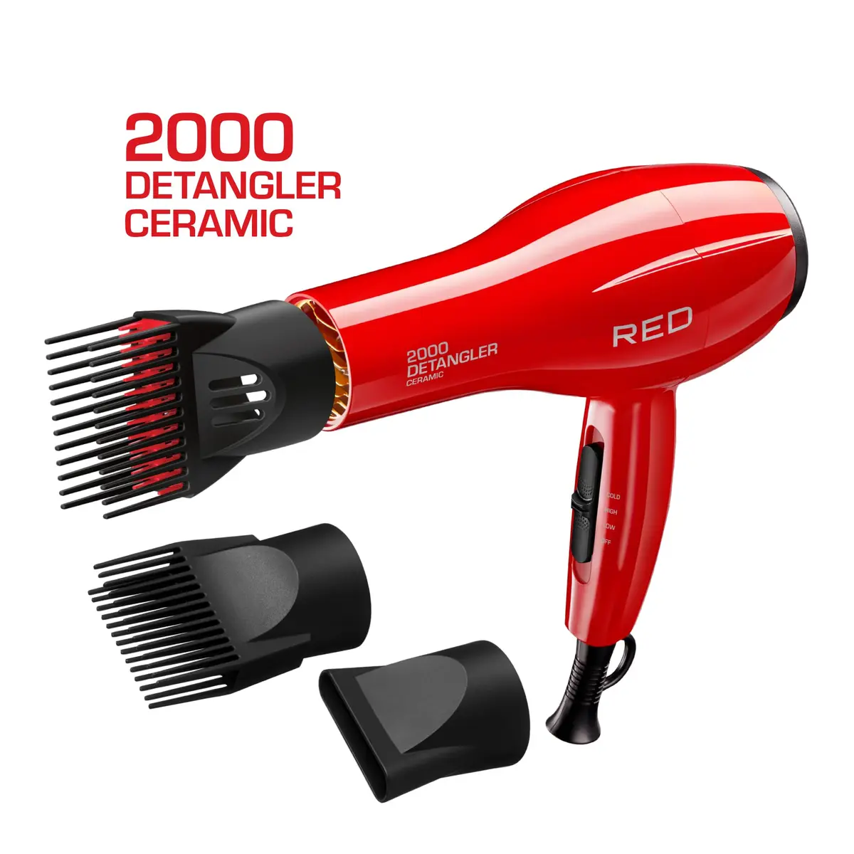 Red by Kiss Detangler Dryer Plus 3 Attachments | Lightweight Ceramic Ionic Hair Dryer with Detangle Pik, Concentrator, 1.75 Pound - view 3