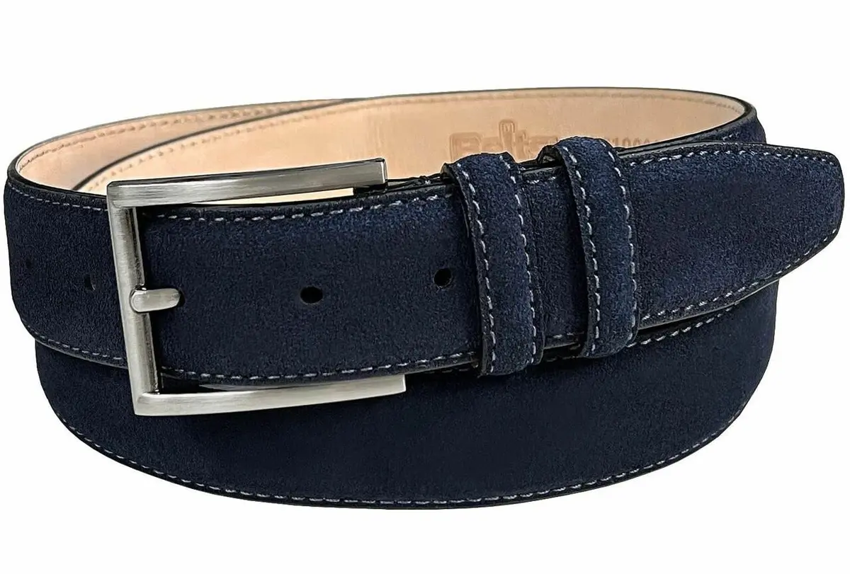 Belts.com Men's Suede Belt 35mm Navy | Genuine Leather Casual Dress Belt - main product image