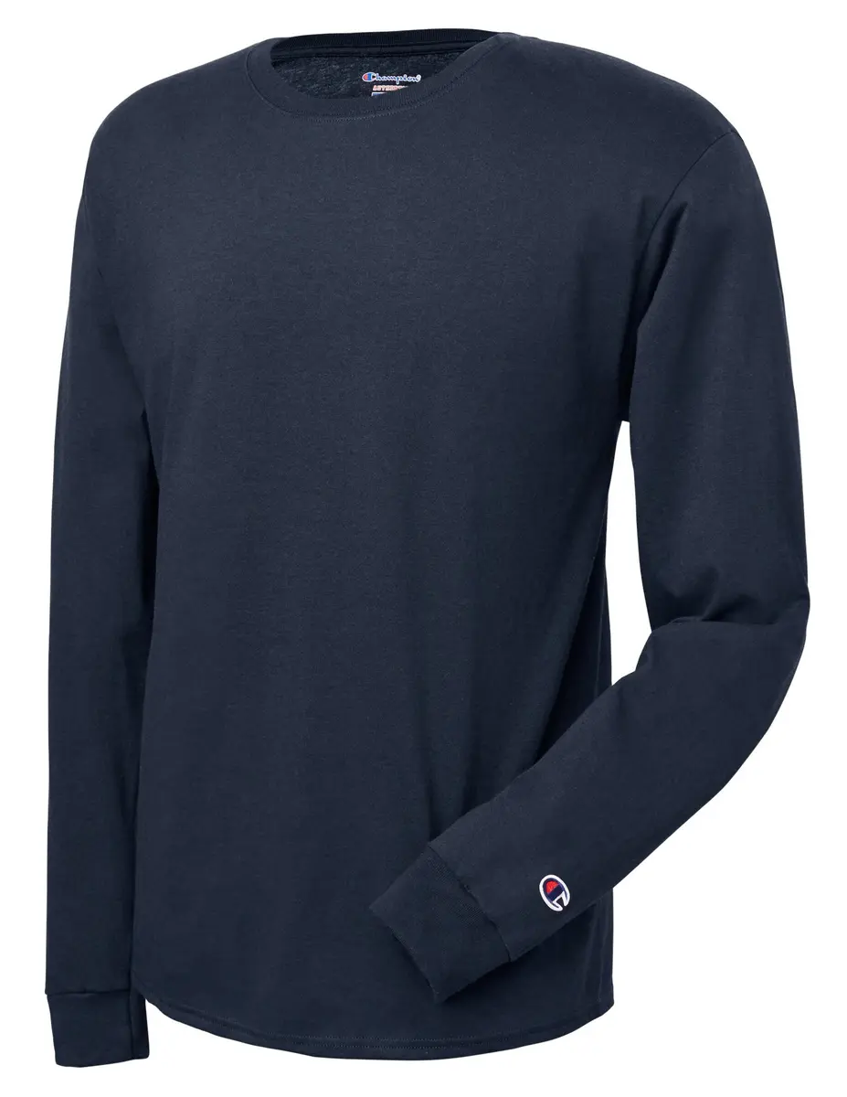Champion Men's Cotton Long Sleeve Tee, Navy, Large | Classic Comfort & Style - main product image