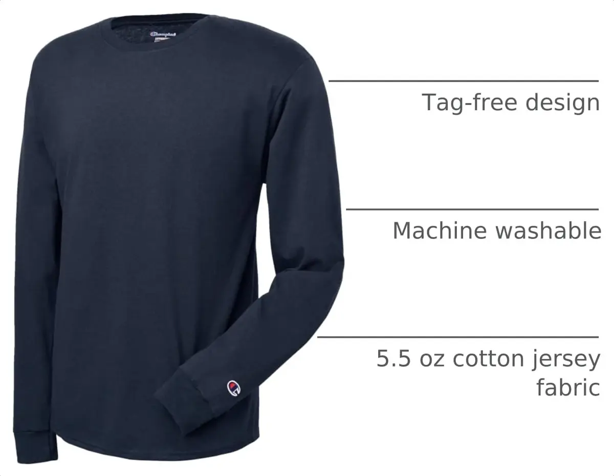 Champion Men's Cotton Long Sleeve Tee, Navy, Large | Classic Comfort & Style - view 3