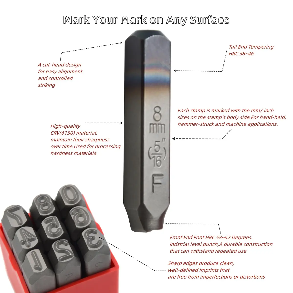 WKSTOOL Heavy Duty Steel Stamp Set 36pcs | Precise Metal & Leather Impressions, 1.5mm Letters & Numbers - view 2