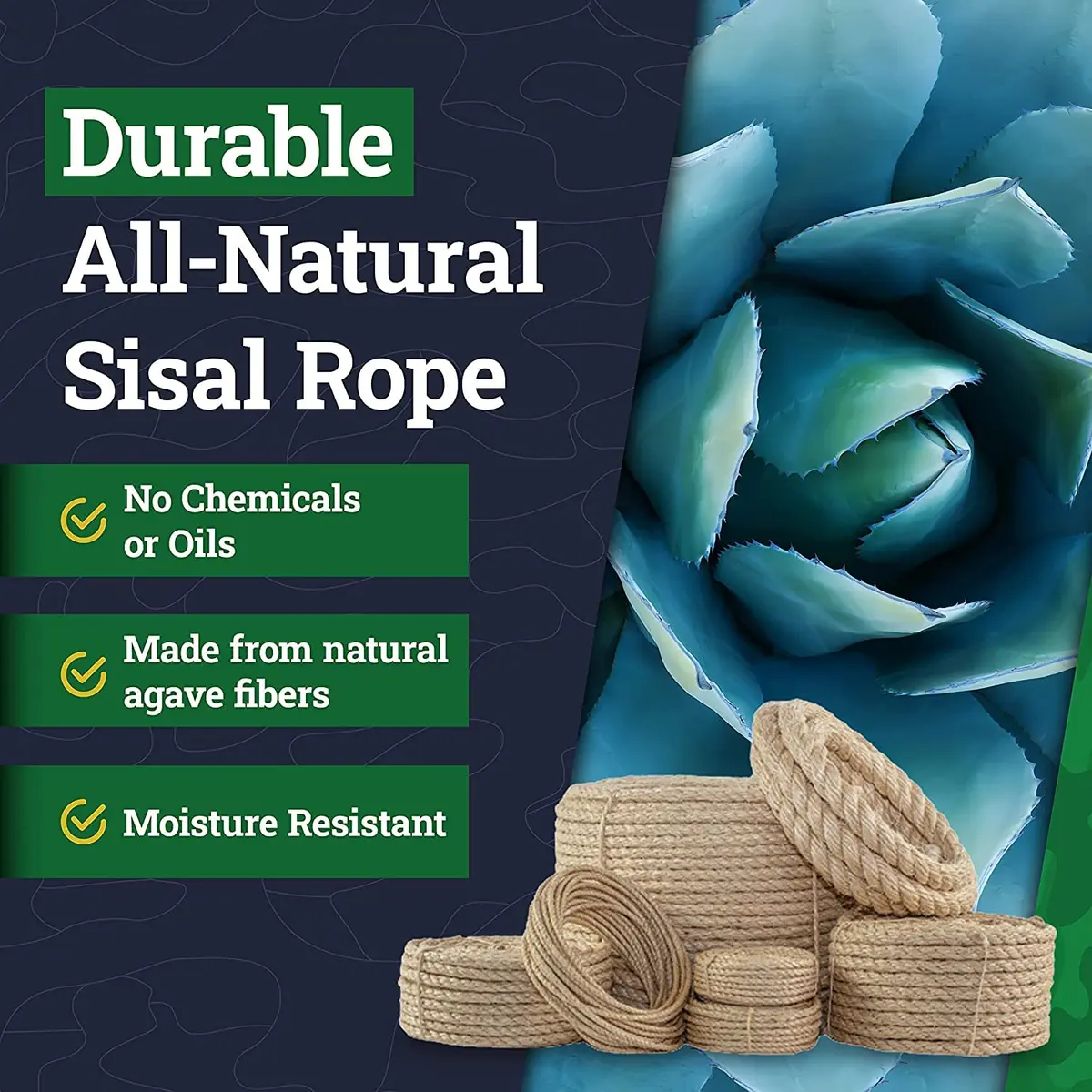 SGT KNOTS Twisted Sisal Rope, Natural Fiber, 1/4 inch x 10 feet | Heavy Duty Craft & DIY Rope - view 3