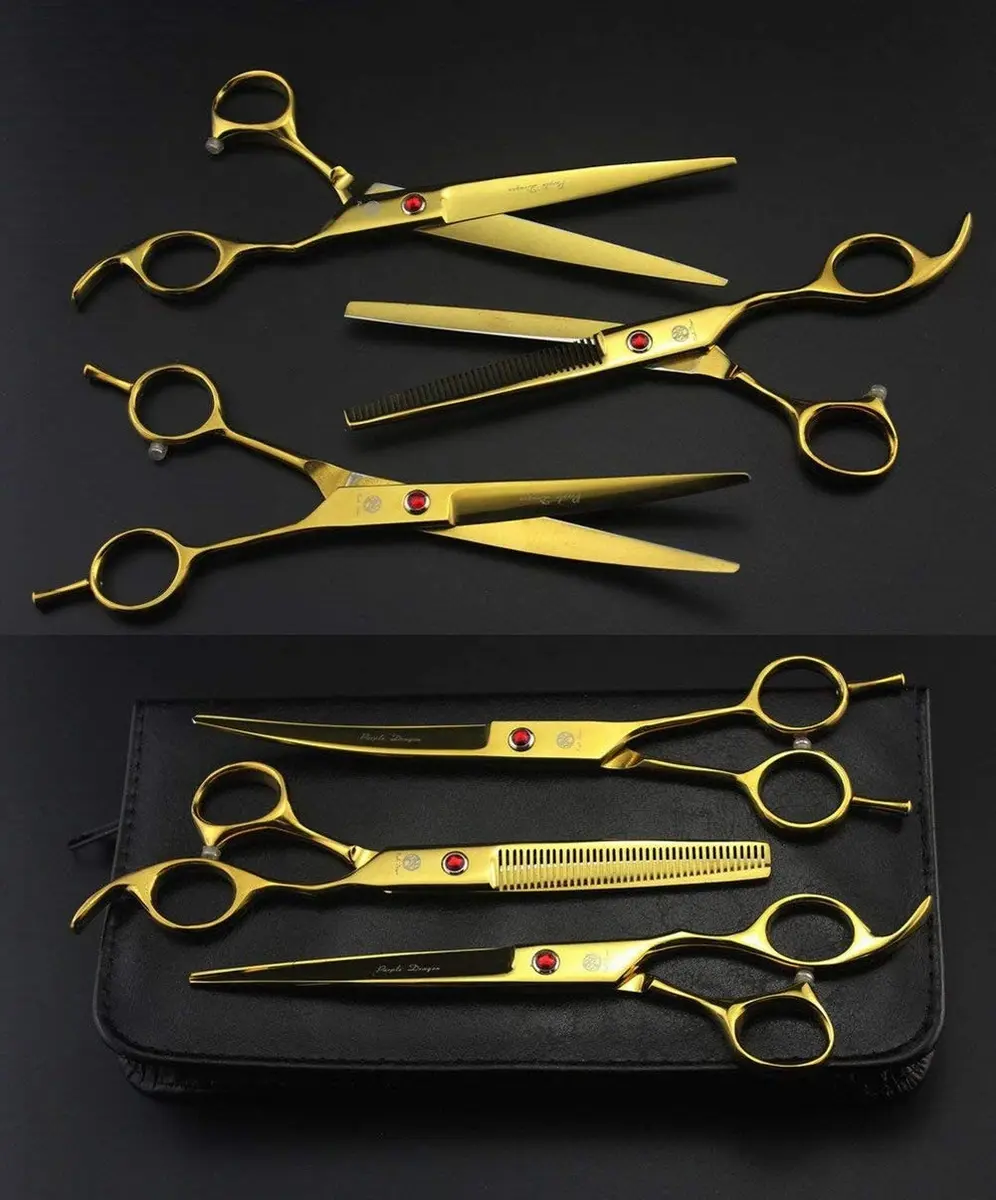 Purple Dragon 7" Dog Grooming Scissors Set with Rhinestone Accent - Golden | Sharp, Durable, Ice Calcined Japan Steel - view 7
