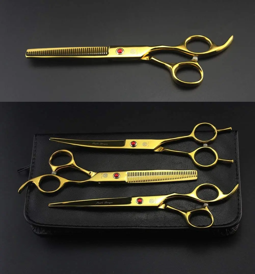 Purple Dragon 7" Dog Grooming Scissors Set with Rhinestone Accent - Golden | Sharp, Durable, Ice Calcined Japan Steel - view 8