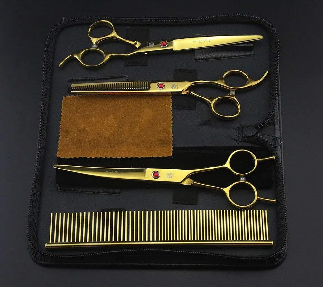 Purple Dragon 7" Dog Grooming Scissors Set with Rhinestone Accent - Golden | Sharp, Durable, Ice Calcined Japan Steel - view 9