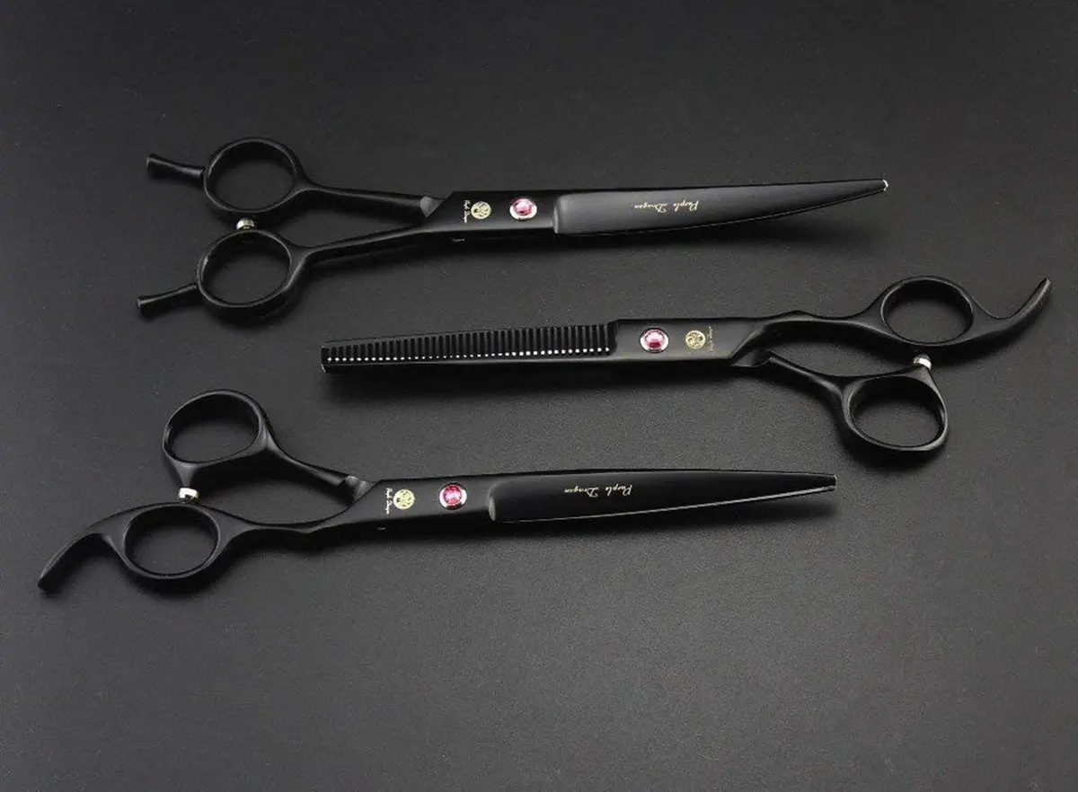 Purple Dragon Pet Grooming Scissors Set with Rhinestone Accent - Black | 7" Professional Pet Shears for Dogs & Cats - view 6