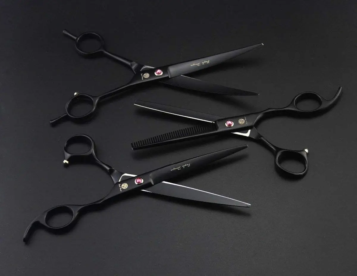 Purple Dragon Pet Grooming Scissors Set with Rhinestone Accent - Black | 7" Professional Pet Shears for Dogs & Cats - view 7