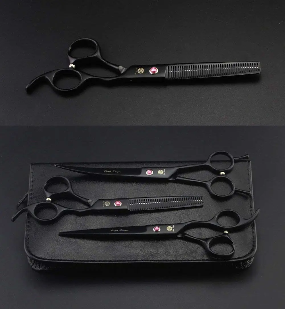 Purple Dragon Pet Grooming Scissors Set with Rhinestone Accent - Black | 7" Professional Pet Shears for Dogs & Cats - view 8