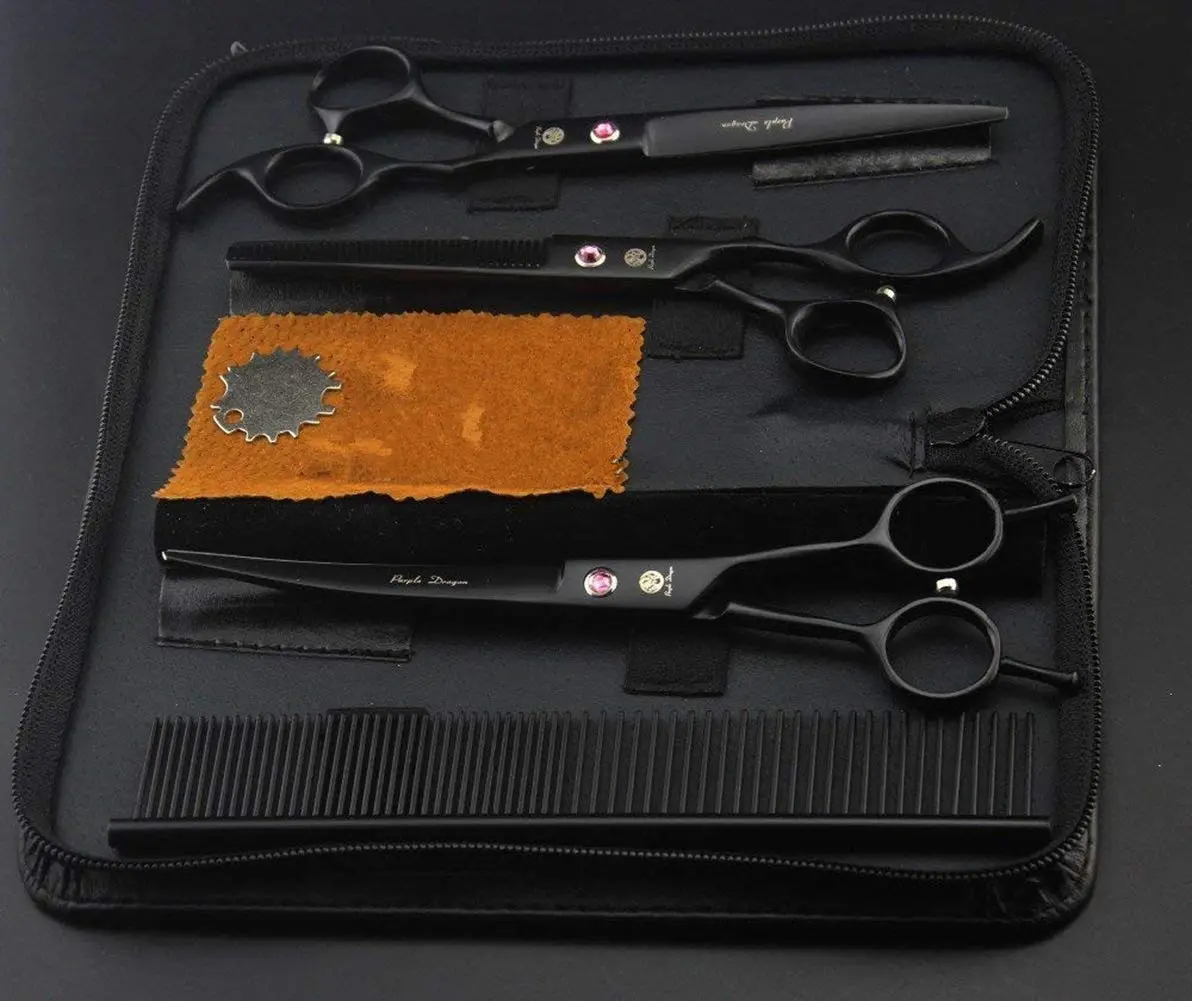 Purple Dragon Pet Grooming Scissors Set with Rhinestone Accent - Black | 7" Professional Pet Shears for Dogs & Cats - view 9