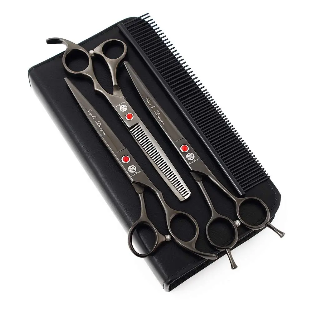 Purple Dragon Pet Grooming Scissors Set with Rhinestone Accent - Gray | 7" Stainless Steel Shears for Dogs & Cats - main product image