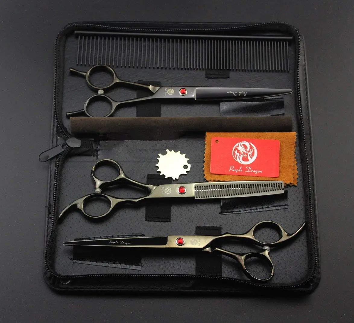 Purple Dragon Pet Grooming Scissors Set with Rhinestone Accent - Gray | 7" Stainless Steel Shears for Dogs & Cats - view 7