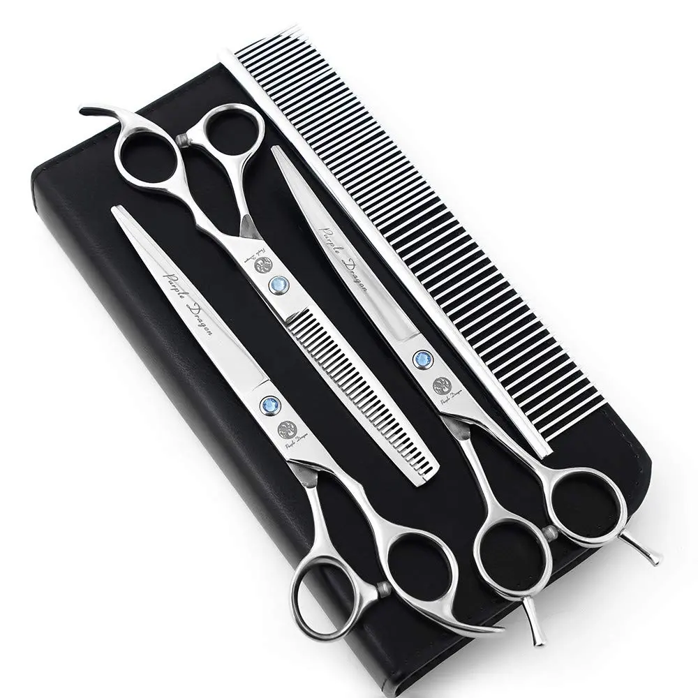 Purple Dragon Pet Grooming Scissors Set with Rhinestone Accent, 7" | Sharp, Durable, Professional - main product image