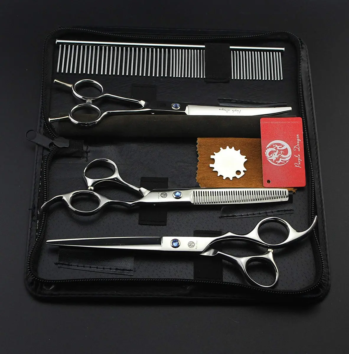 Purple Dragon Pet Grooming Scissors Set with Rhinestone Accent, 7" | Sharp, Durable, Professional - view 7