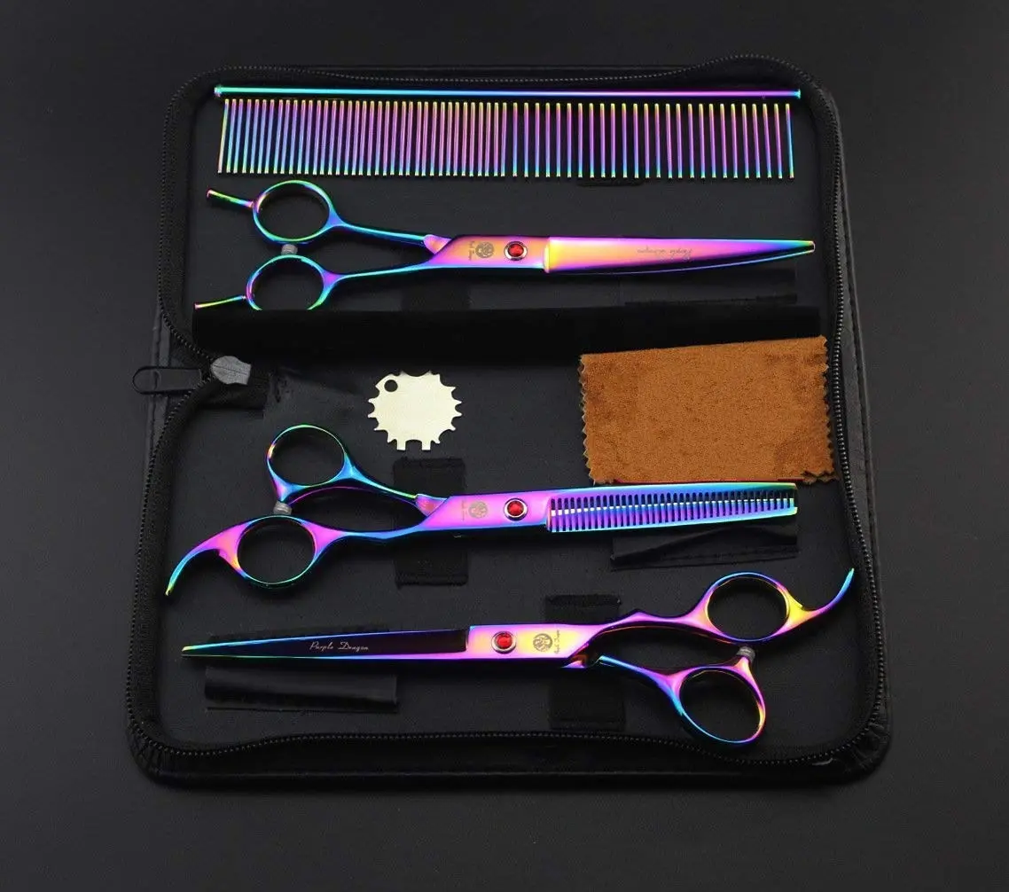 Purple Dragon 7" Dog Grooming Scissors Set with Rhinestone Accent - Rainbow | Sharp, Durable & Professional - view 9