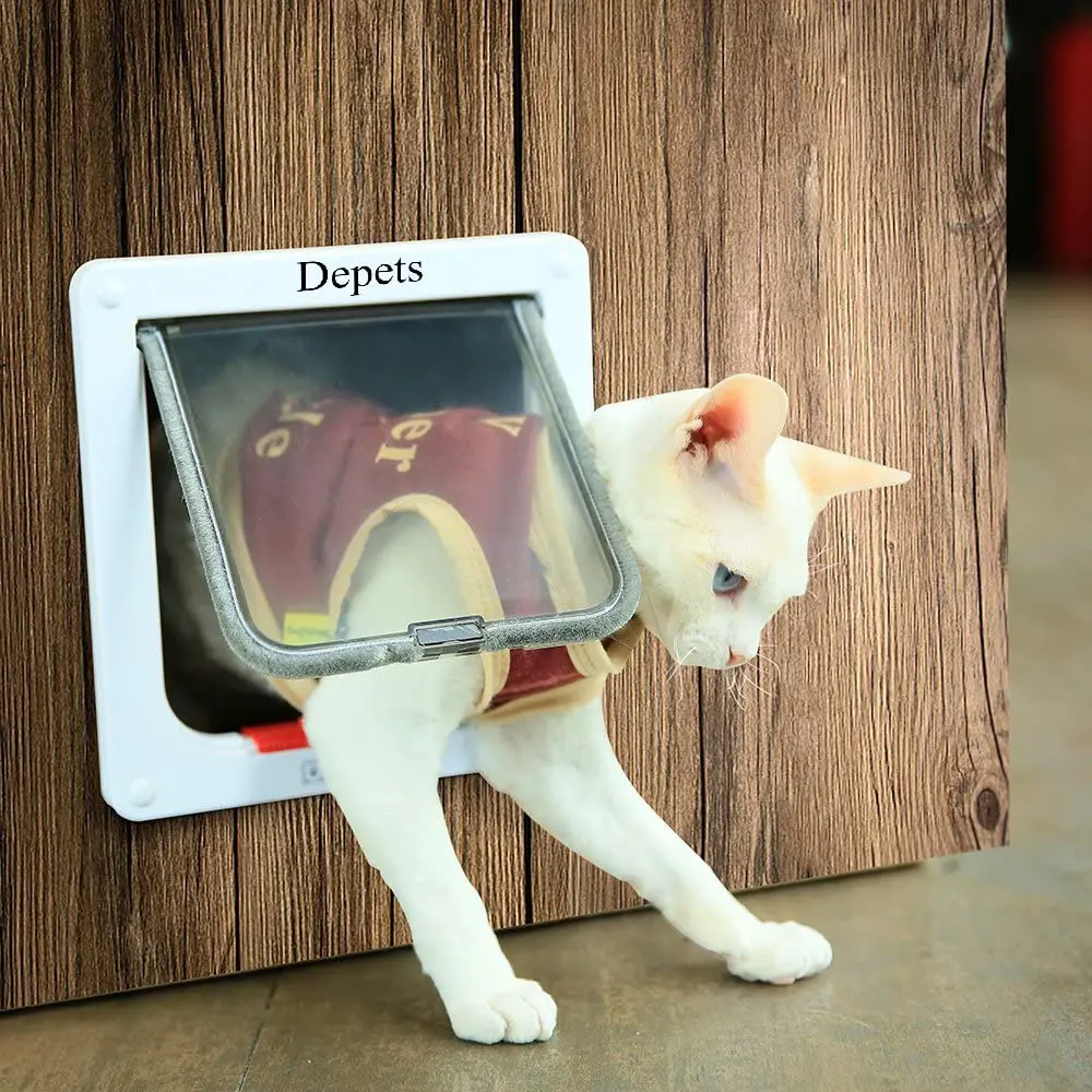 Depets Medium Cat Door 7.5" x 7.8" White | 4-Way Locking Pet Flap for Cats up to 15 lbs - view 2