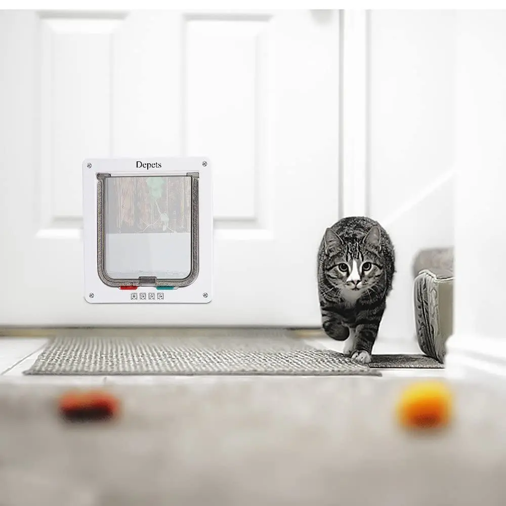 Depets Medium Cat Door 7.5" x 7.8" White | 4-Way Locking Pet Flap for Cats up to 15 lbs - view 4