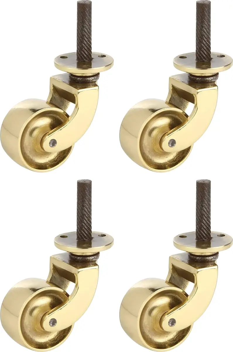 A29 360 Degree Swivel Stem Caster Wheels, Polished Lacquered, Set of 4 | Heavy Duty Brass Furniture Casters - main product image