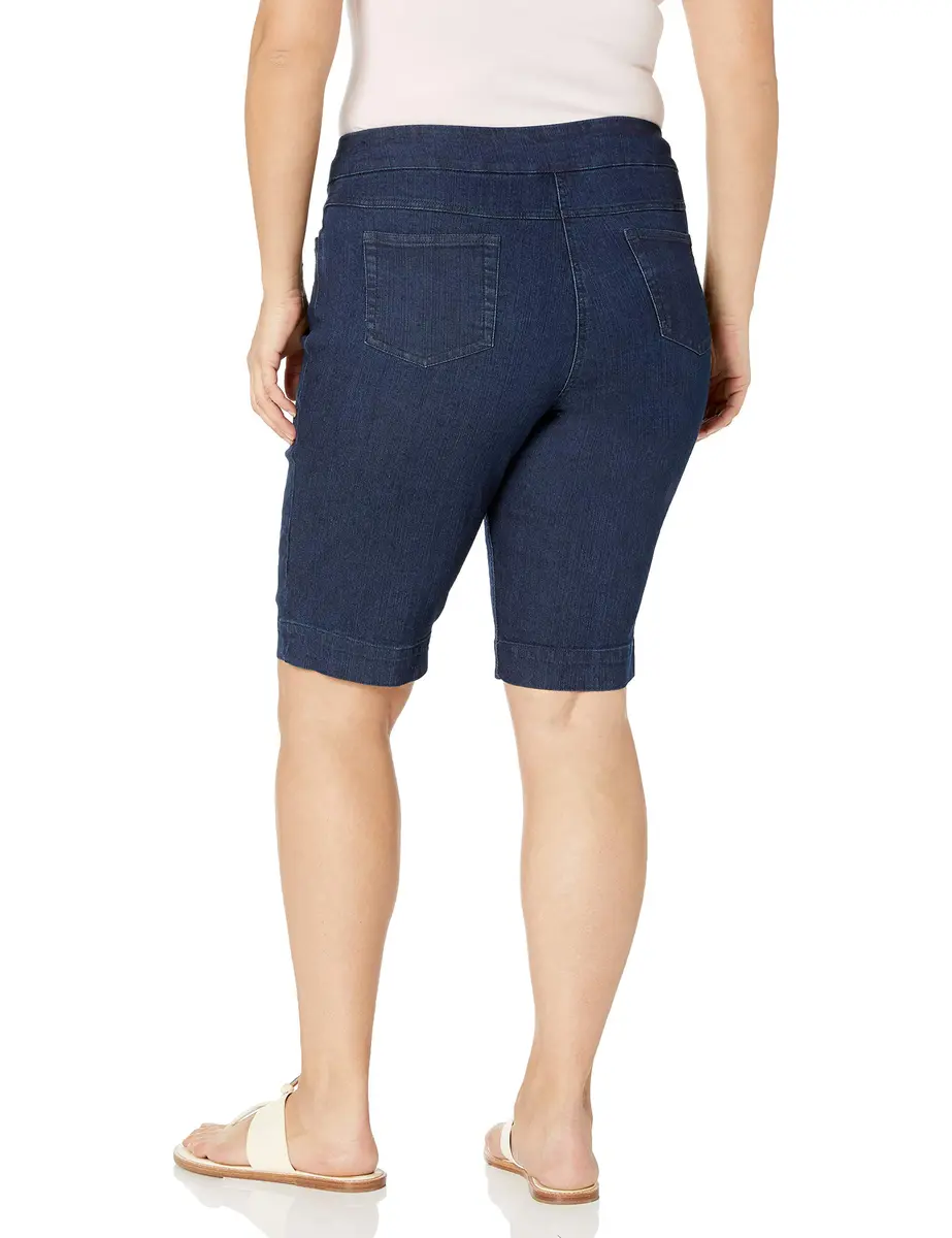 SLIM-SATION Women Plus Size Wide Band Pull-on Solid Walking Short, Denim, 20 | Slimming Bermuda Length with Tummy Control - view 2