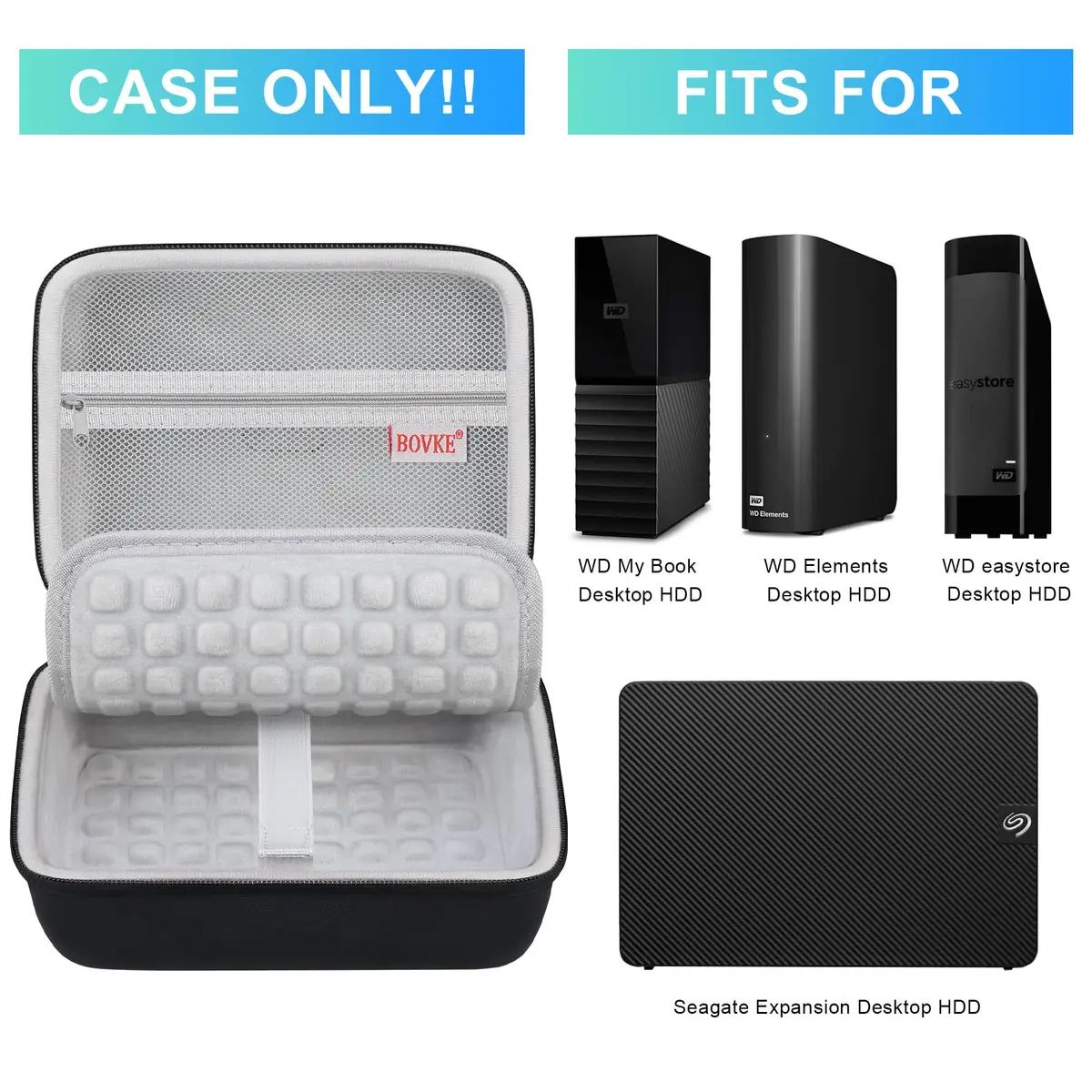 BOVKE Case for Western Digital Elements/My Book Desktop External Hard Drive | Durable Waterproof Shockproof Dust-Free Travel Protection (70-120 chars) - view 2