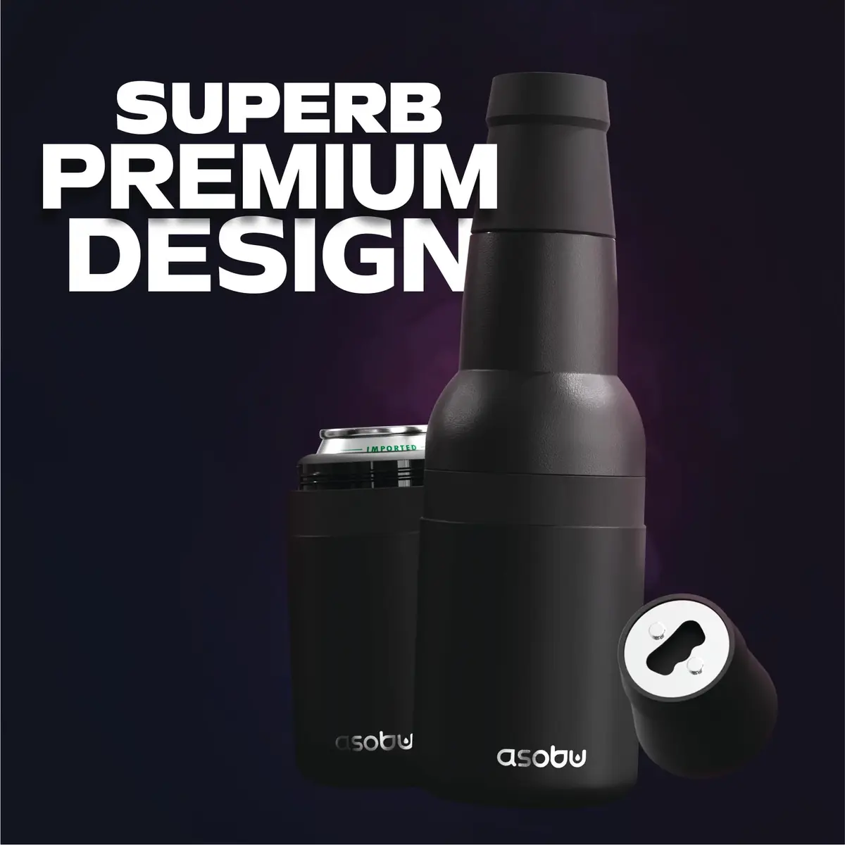 Asobu Frosty Beer Holder 2 Go Vacuum Insulated Stainless Steel Beer Can and Bottle Cooler with Built-in Opener, 12oz (355ml) | Keeps Drinks Cold for 12 Hours - view 5
