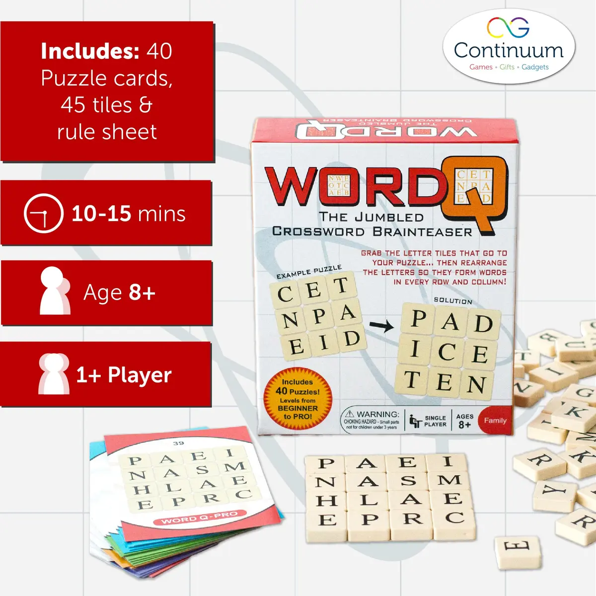 Continuum Games Word Q Jumbled Crossword Brainteaser | Educational Word Puzzle for All Ages - view 6