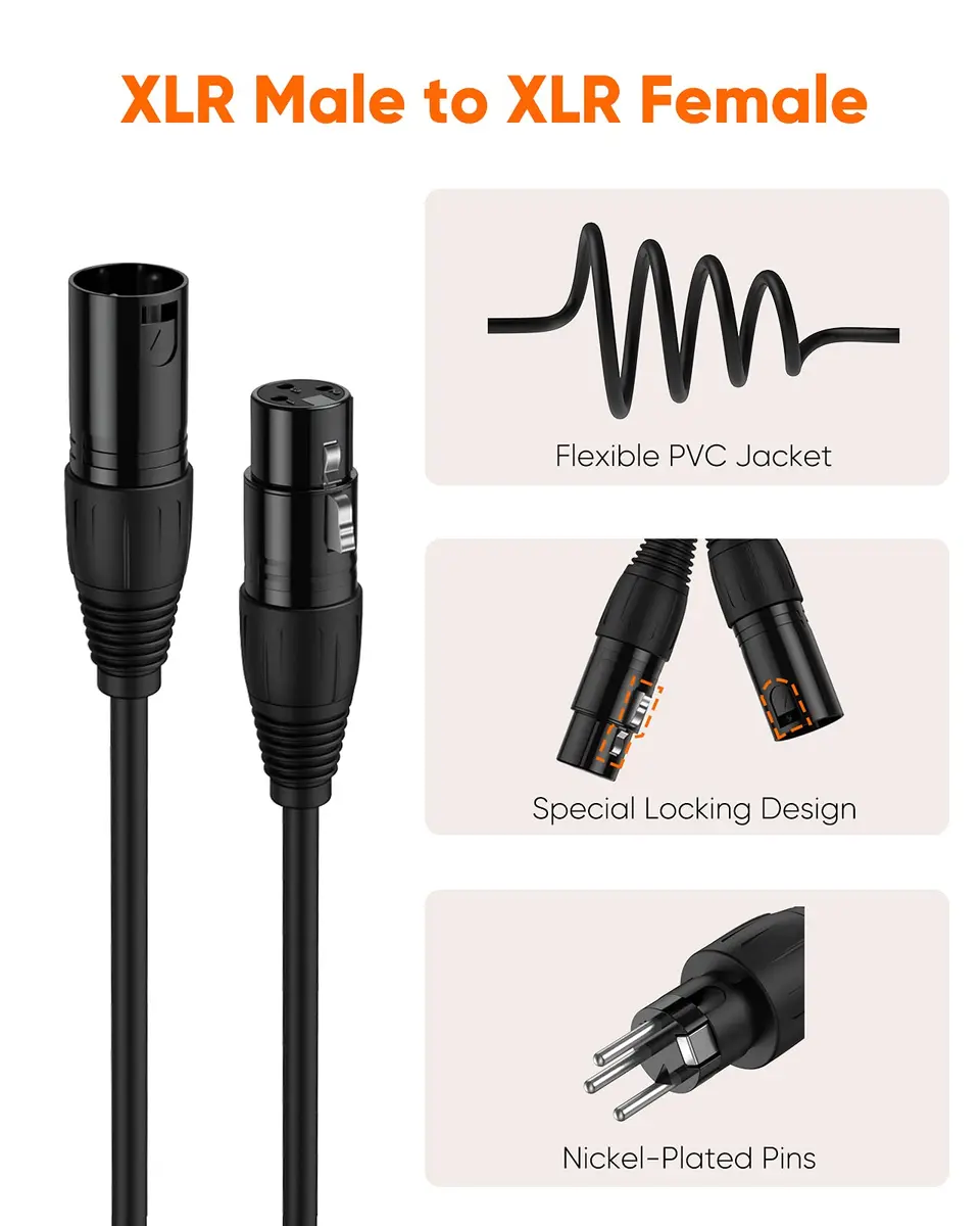 CableCreation 3Pin XLR Male to Female Balanced Microphone Extension Cable | 1.8 Meters, 6ft, Black - view 3