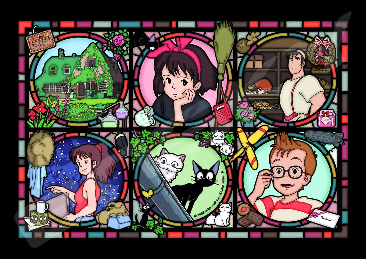 Ensky Kiki's Delivery Service Jiji Art Crystal Jigsaw Puzzle 208 pcs | Transparent stained glass look for Studio Ghibli fans - view 4