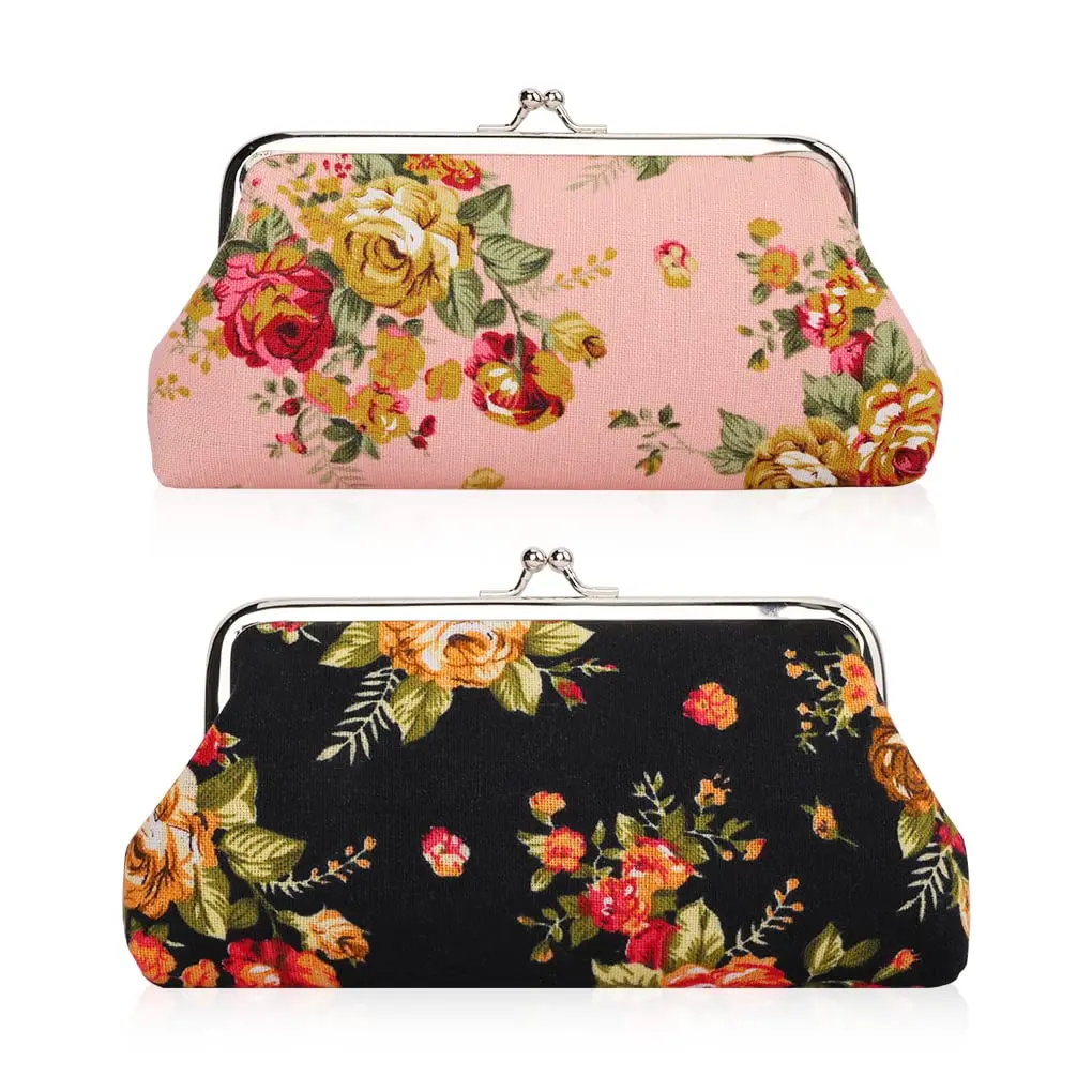 Oyachic Large Coin Purse Floral Canvas 18cm | Vintage Kiss Lock Wallet for Women Girls - main product image