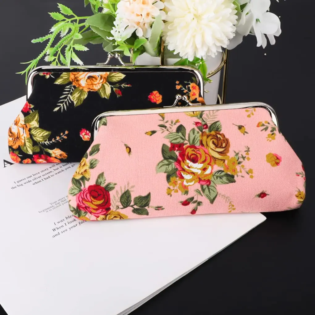Oyachic Large Coin Purse Floral Canvas 18cm | Vintage Kiss Lock Wallet for Women Girls - view 6