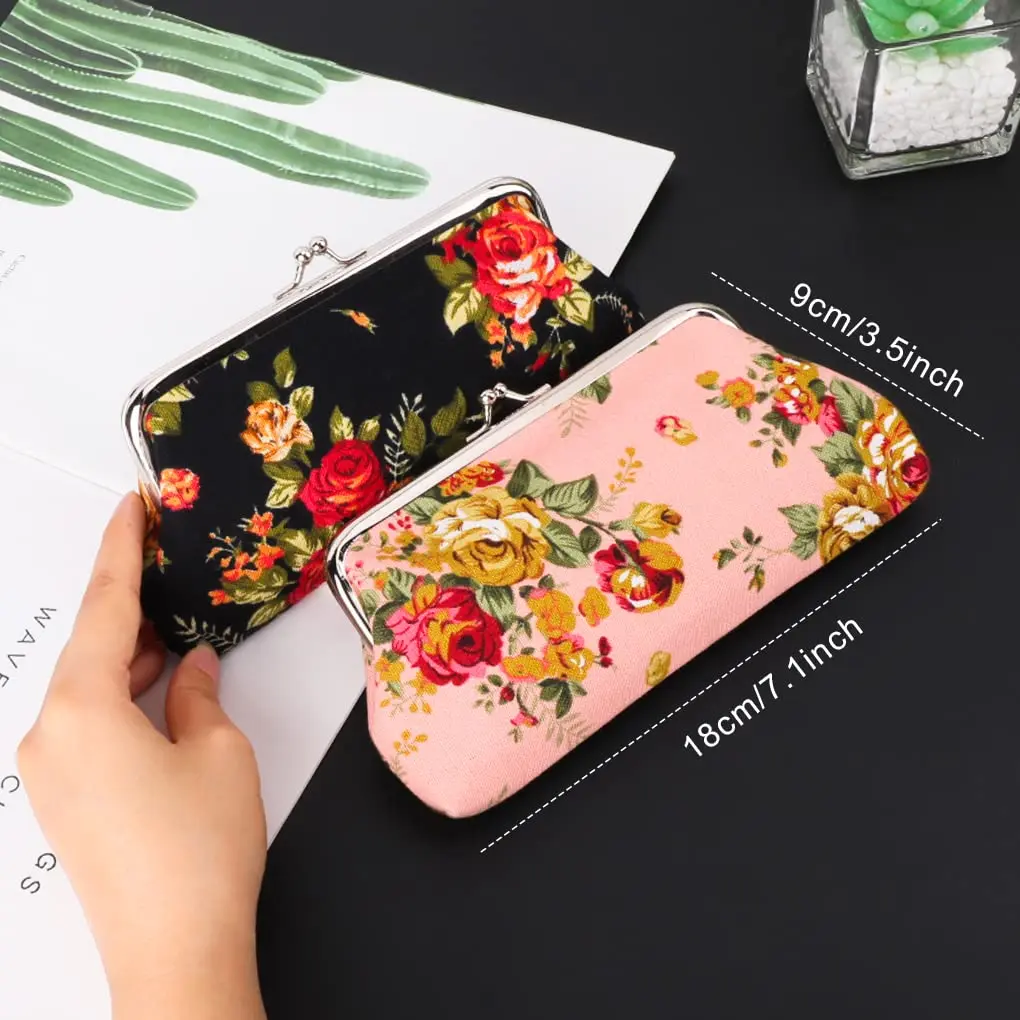 Oyachic Large Coin Purse Floral Canvas 18cm | Vintage Kiss Lock Wallet for Women Girls - view 7