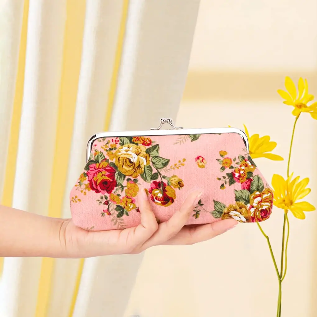 Oyachic Large Coin Purse Floral Canvas 18cm | Vintage Kiss Lock Wallet for Women Girls - view 8