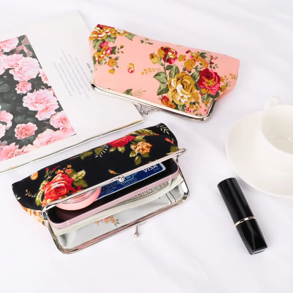 Oyachic Large Coin Purse Floral Canvas 18cm | Vintage Kiss Lock Wallet for Women Girls - view 9