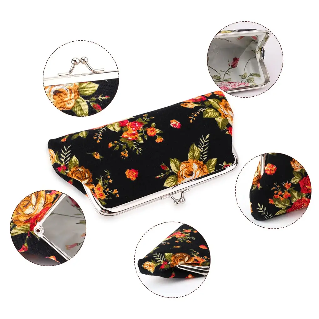Oyachic Large Coin Purse Floral Canvas 18cm | Vintage Kiss Lock Wallet for Women Girls - view 2