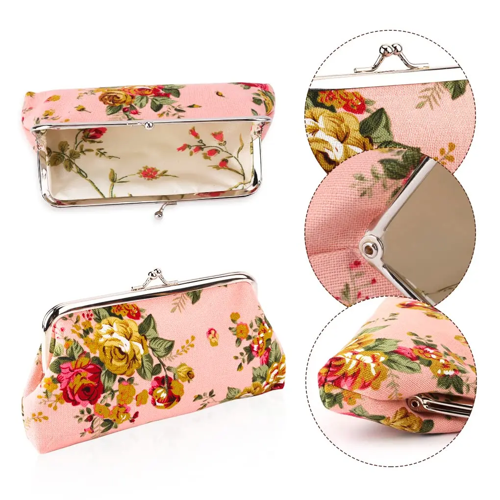 Oyachic Large Coin Purse Floral Canvas 18cm | Vintage Kiss Lock Wallet for Women Girls - view 3