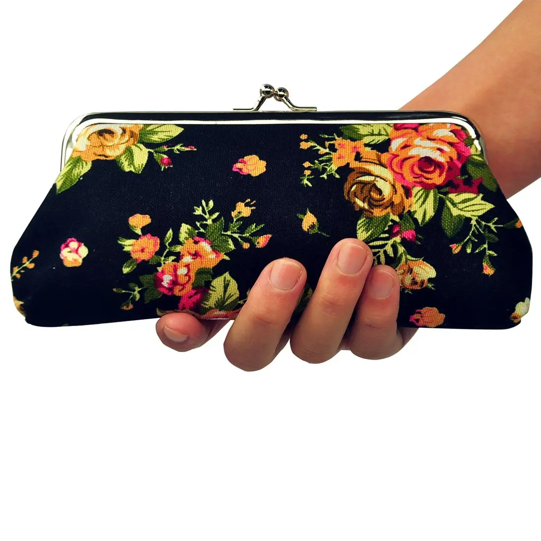 Oyachic Large Coin Purse Floral Canvas 18cm | Vintage Kiss Lock Wallet for Women Girls - view 4