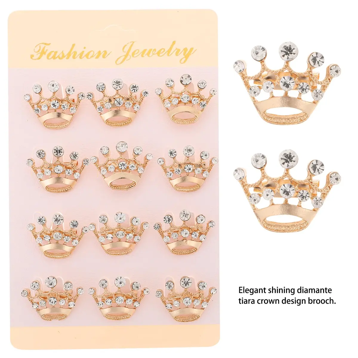 ULTNICE 12pcs Tiara Crown Brooch Pin Gold | Elegant Wedding & Party Accessory - view 4