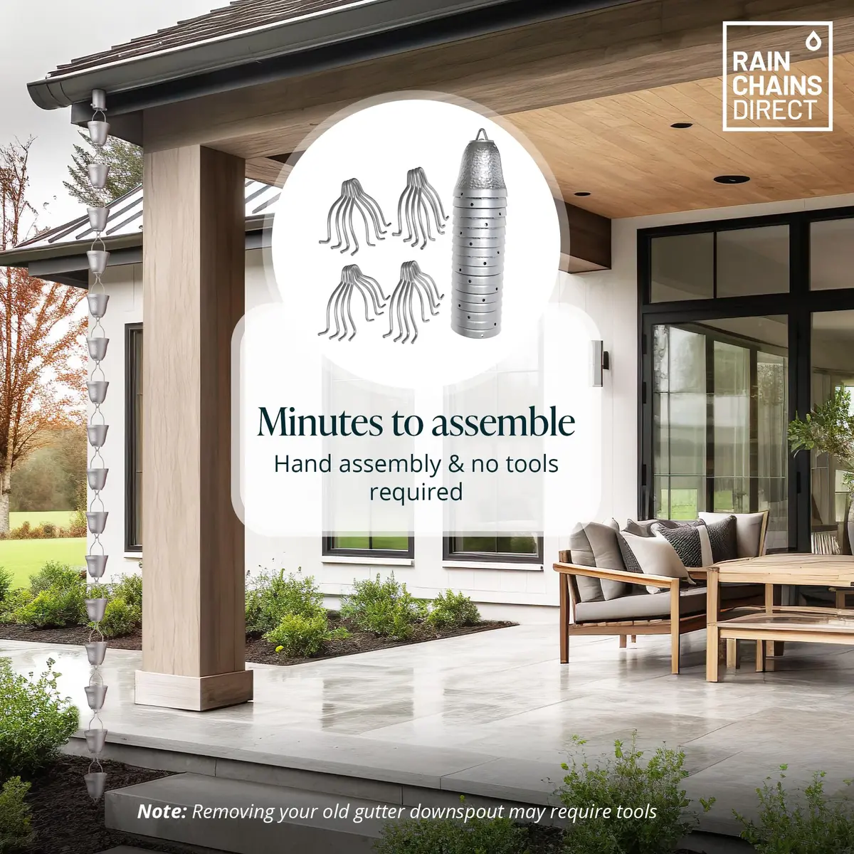 Rain Chains Direct Contempo Rain Chain 8.5 FT | Durable Milled Aluminum Gray for Outdoor Decor - view 3