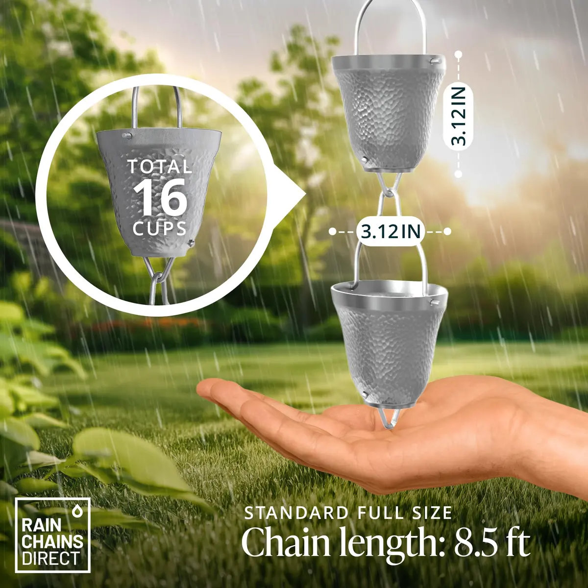 Rain Chains Direct Contempo Rain Chain 8.5 FT | Durable Milled Aluminum Gray for Outdoor Decor - view 4