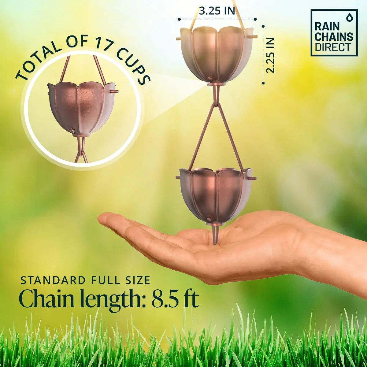 Rain Chains Direct Square Link Rain Chain 8.5 ft | Durable Milled Aluminum for Outdoor Gutter Replacement - view 3