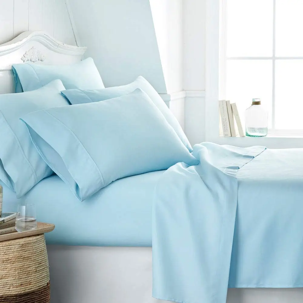 Linen Market California King Sheet Set 6 Piece Aqua | Breathable Cooling Microfiber with Deep Pockets & Wrinkle-Free Finish - main product image