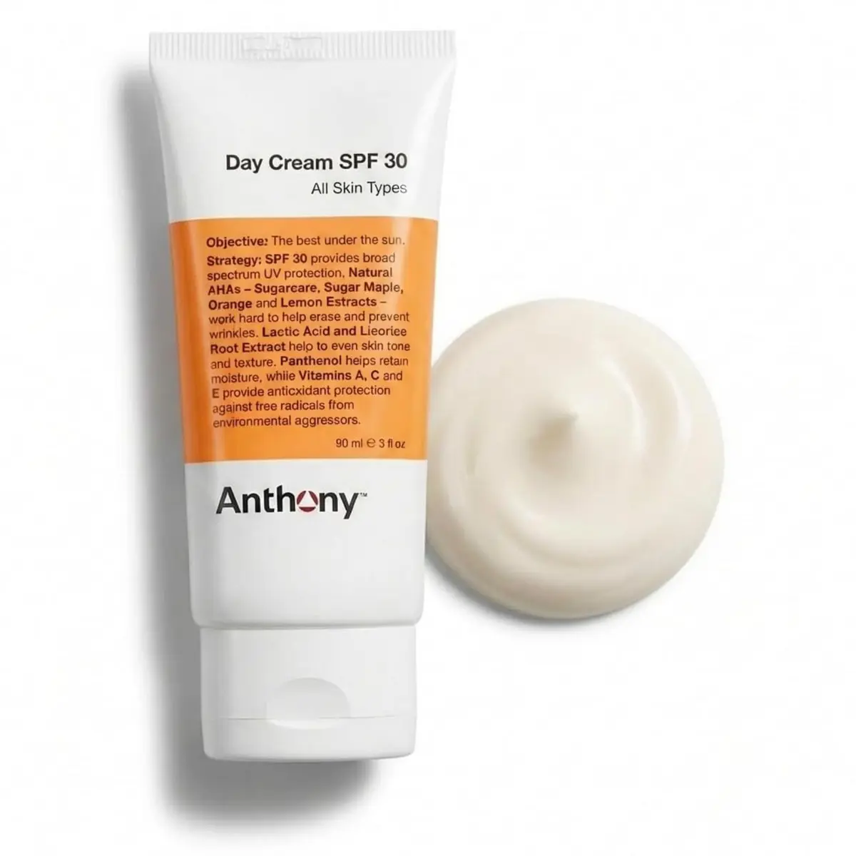 Anthony Day Cream SPF 30 Face Moisturizer, 3 Fl Oz | Broad Spectrum Sun Protection with Hydrating Squalene & Vitamin E - main product image