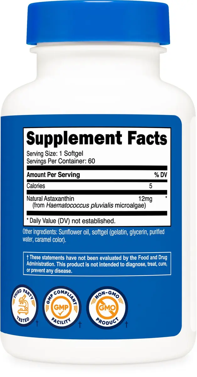 Nutricost Astaxanthin 12mg 60 Softgels | Antioxidant Supplement for Wellness - view 5