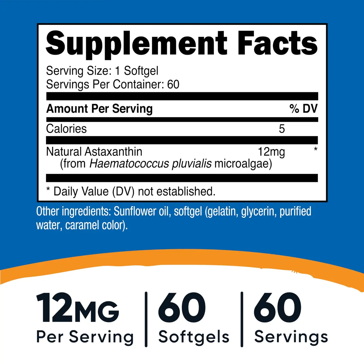 Nutricost Astaxanthin 12mg 60 Softgels | Antioxidant Supplement for Wellness - view 2