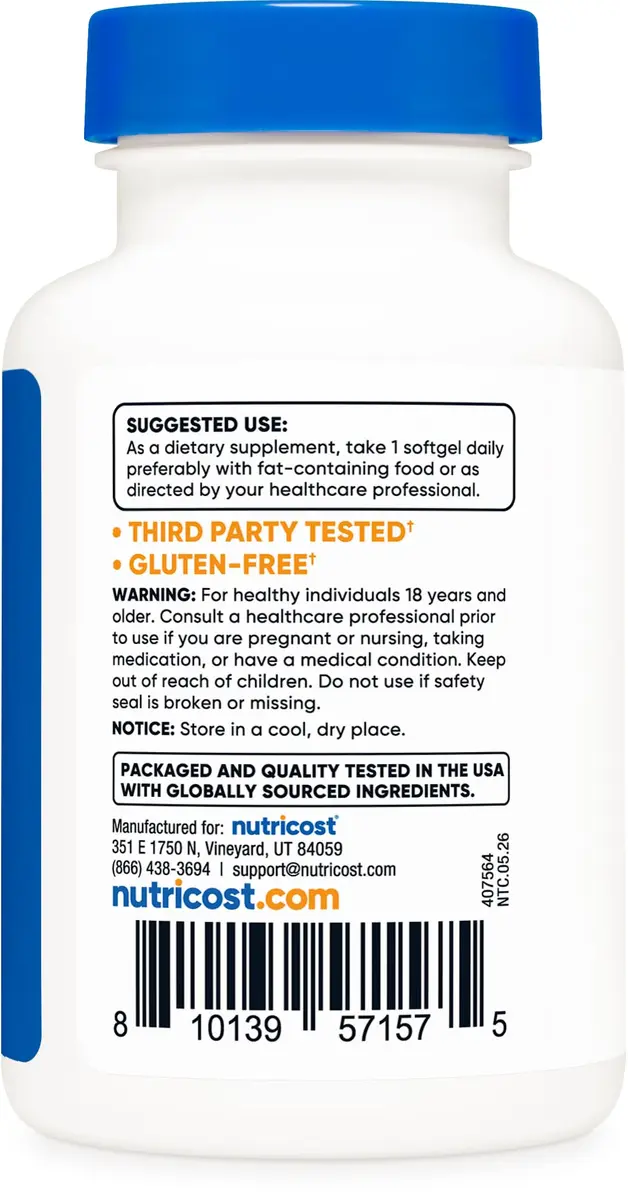 Nutricost Astaxanthin 12mg 60 Softgels | Antioxidant Supplement for Wellness - view 4