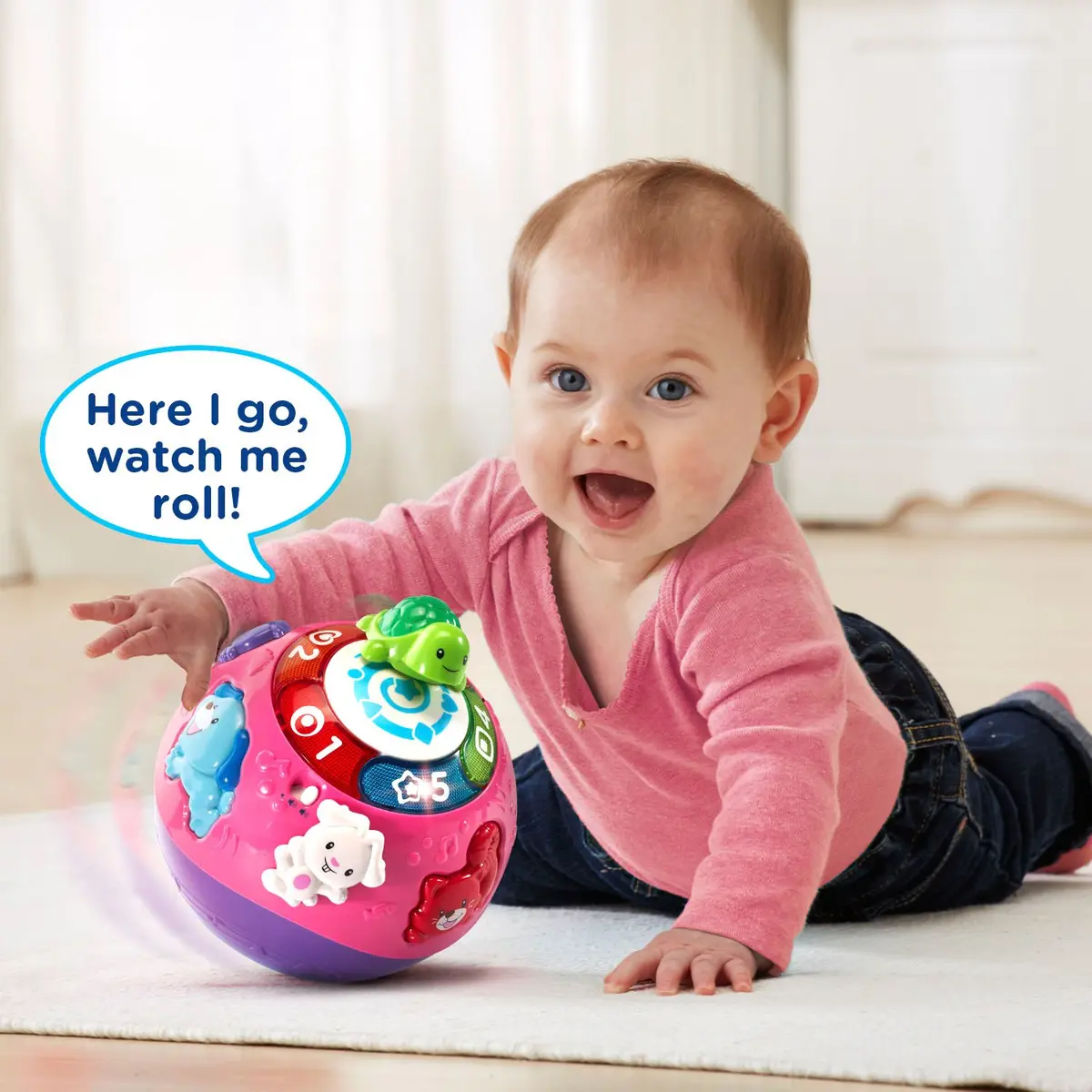 VTech Wiggle and Crawl Ball, Purple | Interactive Baby Toy for Crawling & Motor Skills (6.5" x 7" x 6.5") - view 5
