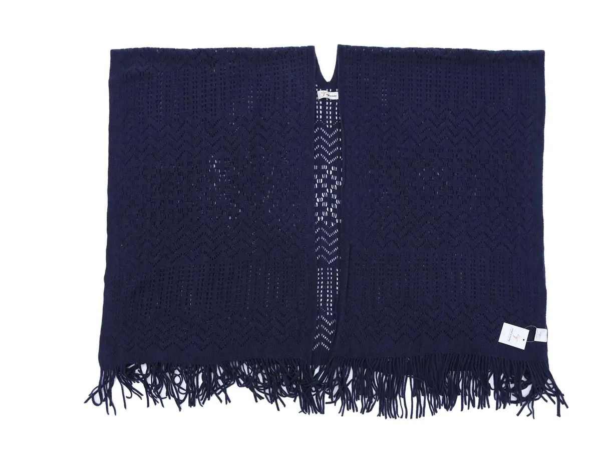 sy soul young Knit Shawl Wrap for Women Ladies Fringe Poncho Cape One Size Navy | Soft Acrylic, Casual & Warm - view 2