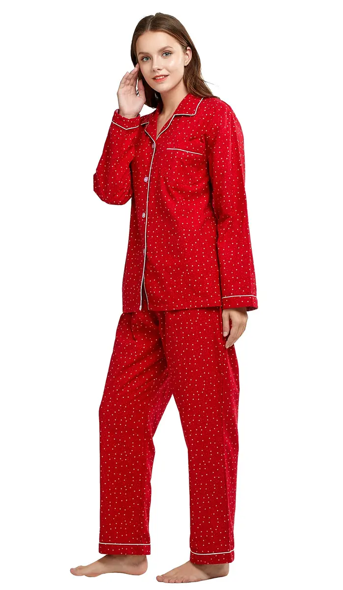 TONY AND CANDICE Women's 100% Cotton Flannel Pajama Set Sleepwear (S,Red Stars) | Classic Christmas Lounge - view 4