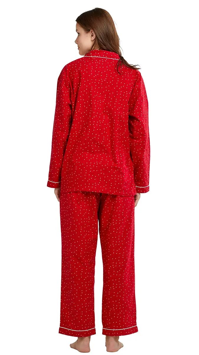 TONY AND CANDICE Women's 100% Cotton Flannel Pajama Set Sleepwear (S,Red Stars) | Classic Christmas Lounge - view 5