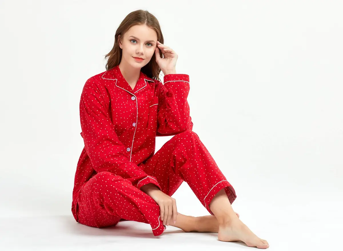 TONY AND CANDICE Women's 100% Cotton Flannel Pajama Set Sleepwear (S,Red Stars) | Classic Christmas Lounge - view 6